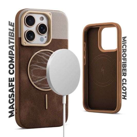 Luxury PU Leather Hard Back Case for Apple iPhone 15 Pro, With Micro-Fiber Cloth inside, MagSafe Compatible