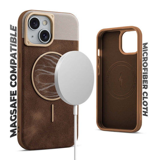 Luxury PU Leather Hard Back Case for Apple iPhone 13, With Micro-Fiber Cloth inside, MagSafe Compatible