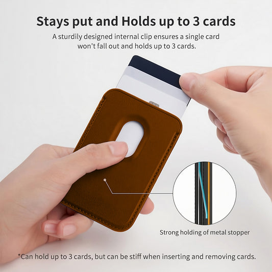 Magnetic Card Leather Wallet Holder Designed for Wireless Charging Support Compatible with Back Case