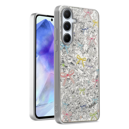 Shiny Foil Design Printed Back Case for Samsung A55 5G With Soft Edges with Glossy Semi-Hard Back