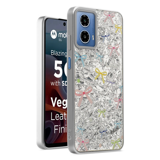 Shiny Foil Design Printed Back Case for Motorola Moto G34 5G With Soft Edges with Glossy Semi-Hard Back