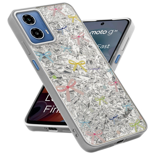 Shiny Foil Design Printed Back Case for Motorola Moto G34 5G With Soft Edges with Glossy Semi-Hard Back