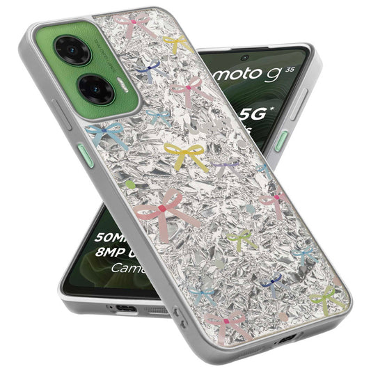 Shiny Foil Design Printed Back Case for Motorola G35 5G With Soft Edges with Glossy Semi-Hard Back
