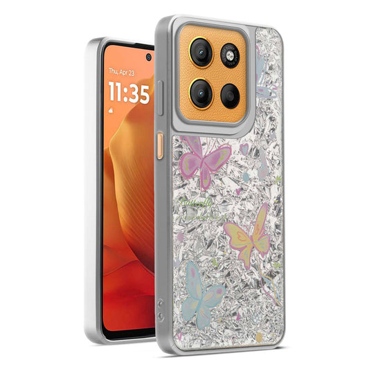 Shiny Foil Design Printed Back Case for Motorola Moto G15 With Soft Edges with Glossy Semi-Hard Back