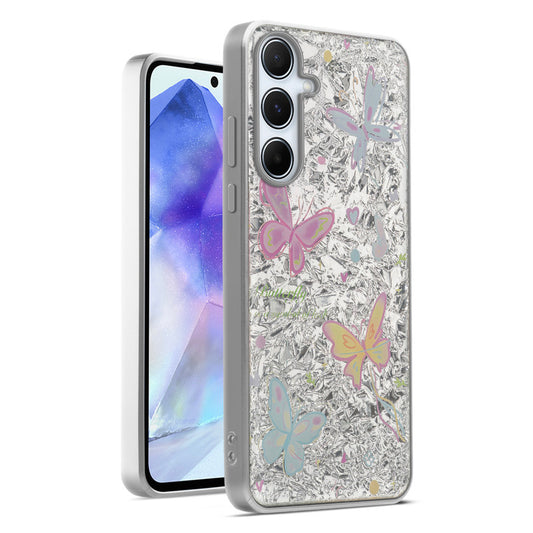 Shiny Foil Design Printed Back Case for Samsung A55 5G With Soft Edges with Glossy Semi-Hard Back