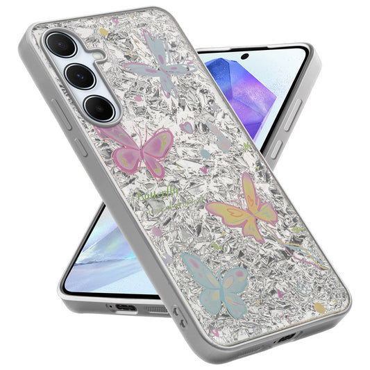 Shiny Foil Design Printed Back Case for Samsung A55 5G With Soft Edges with Glossy Semi-Hard Back