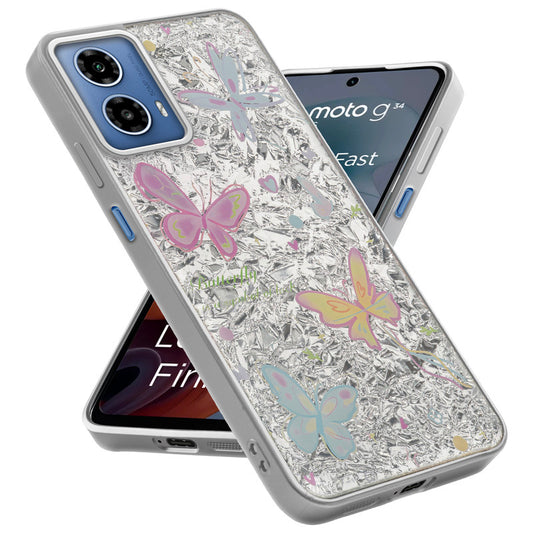 Shiny Foil Design Printed Back Case for Motorola Moto G34 5G With Soft Edges with Glossy Semi-Hard Back
