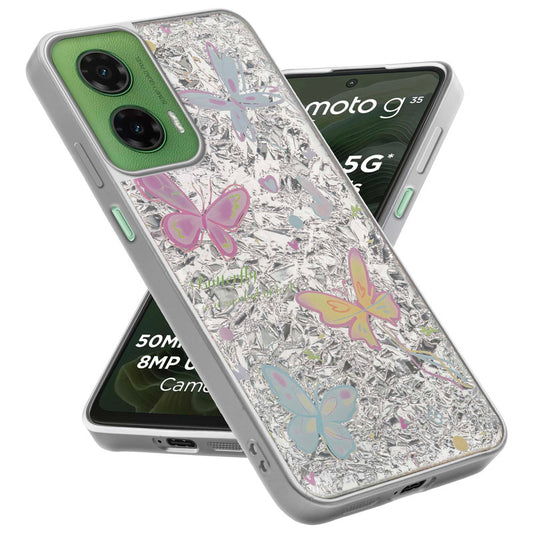 Shiny Foil Design Printed Back Case for Motorola G35 5G With Soft Edges with Glossy Semi-Hard Back