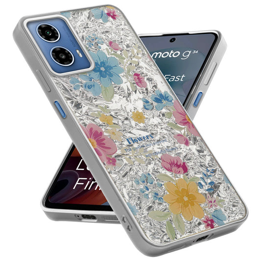 Shiny Foil Design Printed Back Case for Motorola Moto G34 5G With Soft Edges with Glossy Semi-Hard Back
