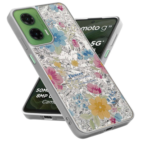 Shiny Foil Design Printed Back Case for Motorola G35 5G With Soft Edges with Glossy Semi-Hard Back