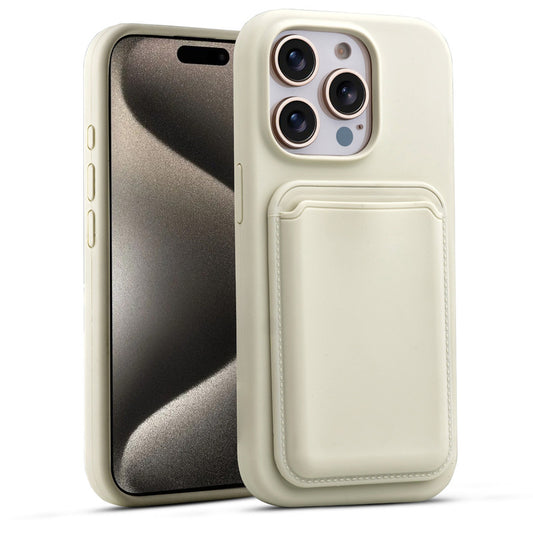 Silicon Magnetic Wireless Charging Back Case For Apple iPhone 15 Pro Max with Detachable Card Holder