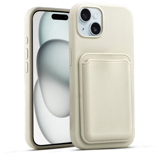 Silicon Magnetic Wireless Charging Back Case For Apple iPhone 15 with Detachable Card Holder