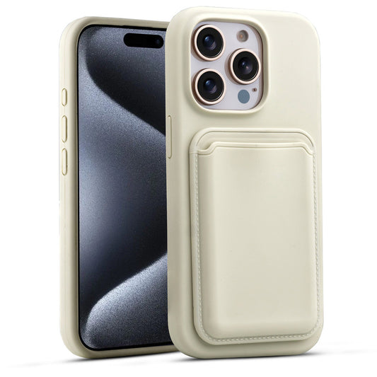 Silicon Magnetic Wireless Charging Back Case For Apple iPhone 15 Pro with Detachable Card Holder