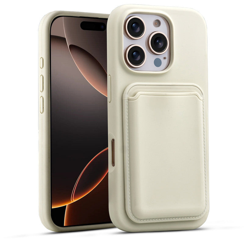 Silicon Magnetic Wireless Charging Back Case For Apple iPhone 16 Pro with Detachable Card Holder