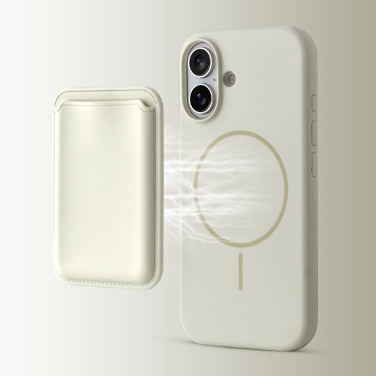Silicon Magnetic Wireless Charging Back Case For Apple iPhone 16 with Detachable Card Holder