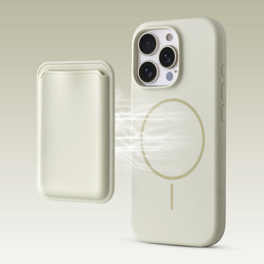 Silicon Magnetic Wireless Charging Back Case For Apple iPhone 16 Pro Max with Detachable Card Holder