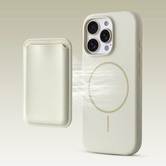 Silicon Magnetic Wireless Charging Back Case For Apple iPhone 15 Pro with Detachable Card Holder