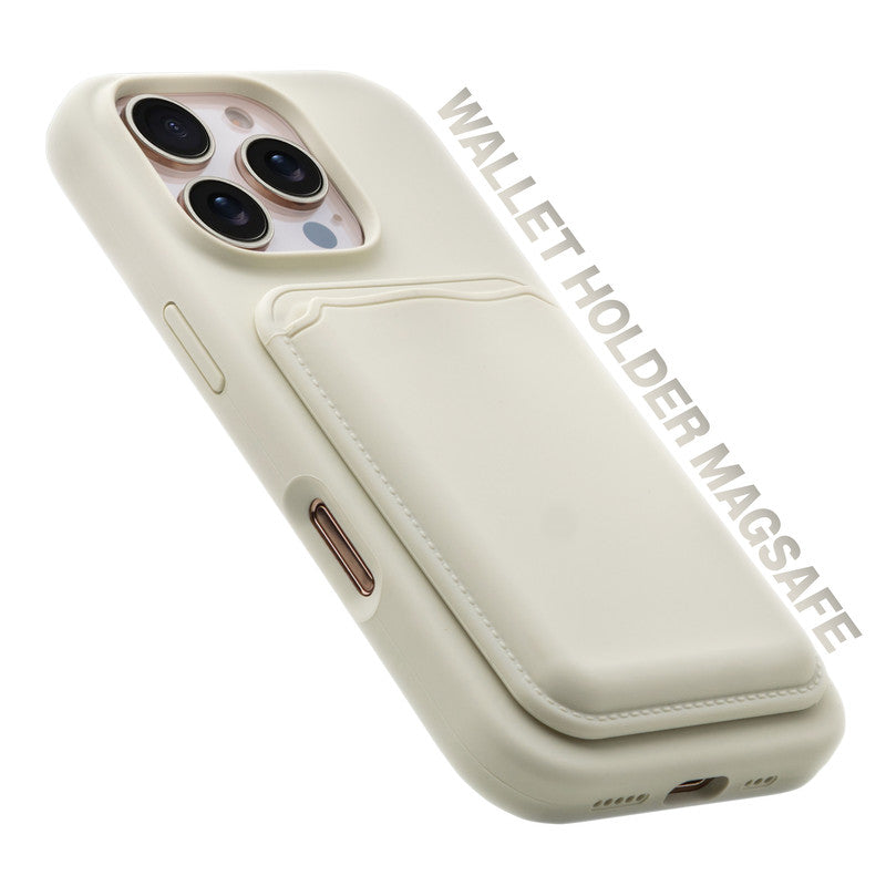 Silicon Magnetic Wireless Charging Back Case For Apple iPhone 16 Pro with Detachable Card Holder