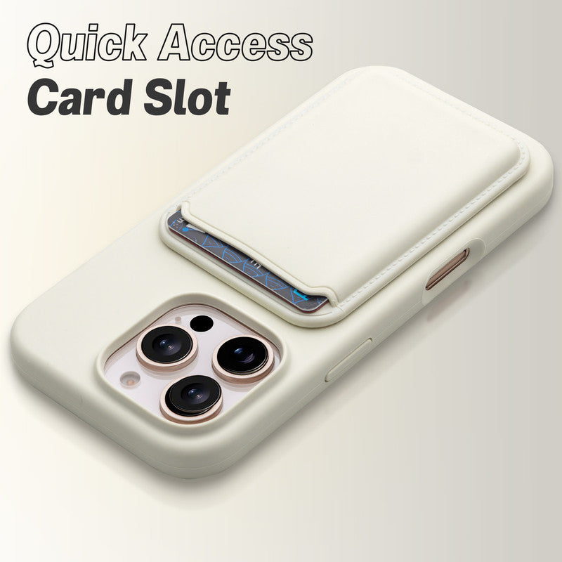 Silicon Magnetic Wireless Charging Back Case For Apple iPhone 16 Pro with Detachable Card Holder