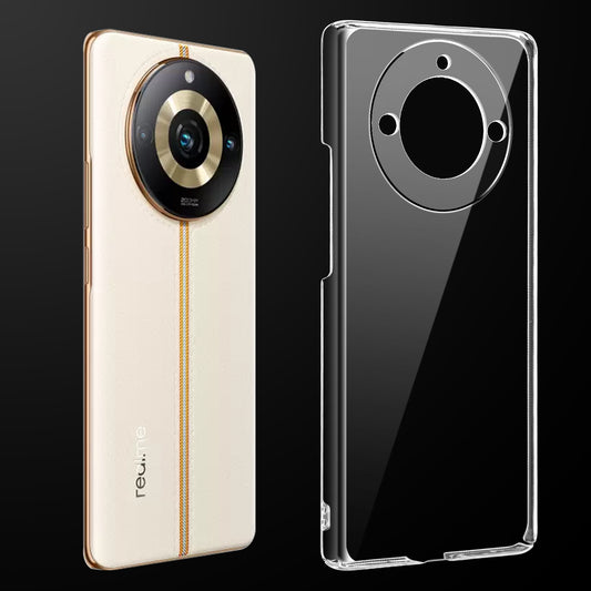Transparent anti-yellow hard back case fitted on Realme Narzo 60 Pro 5G showing full back coverage and camera protection