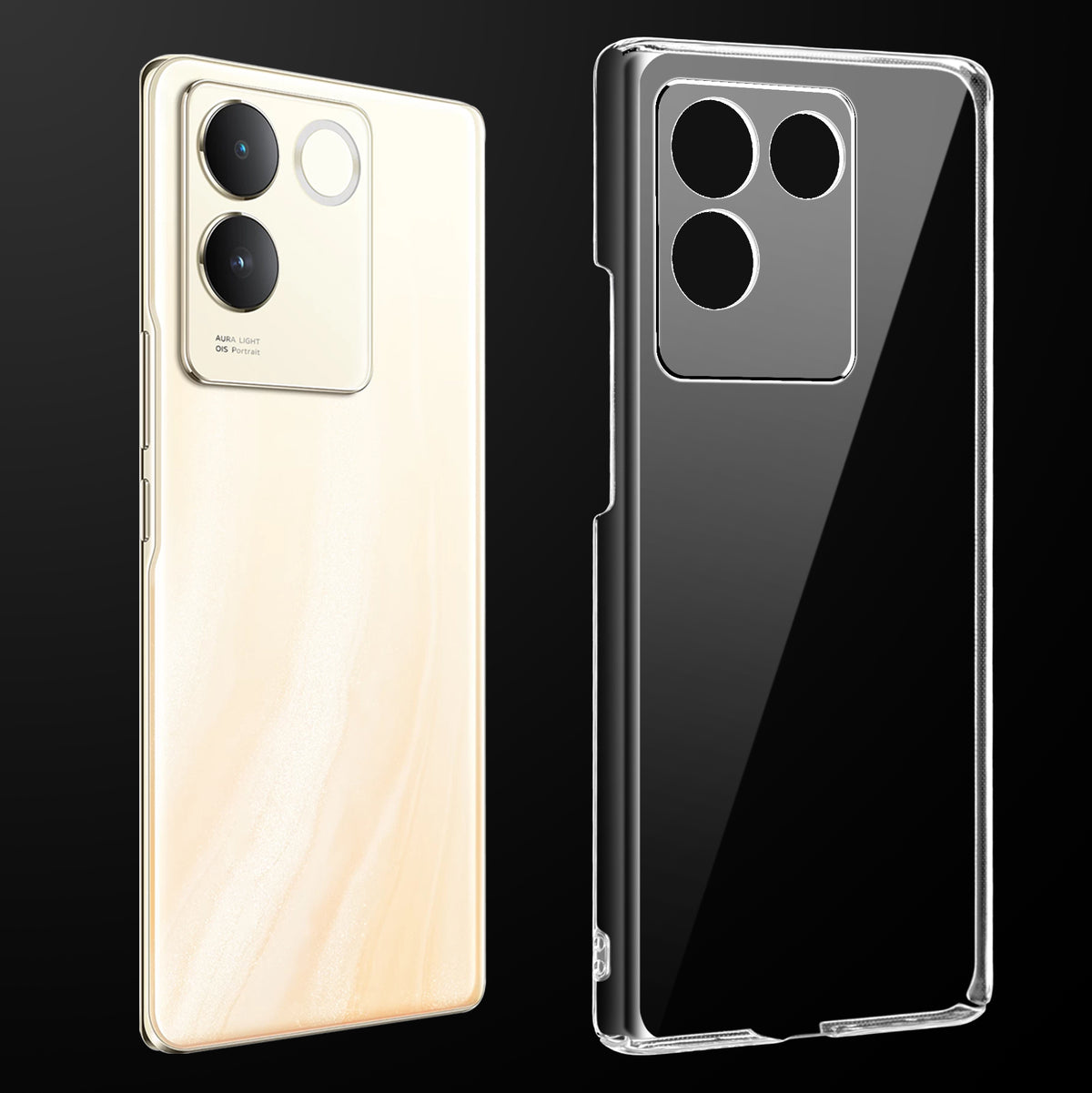 Transparent anti-yellow hard back case fitted on iQOO Z7 Pro 5G showing full back coverage and camera protection