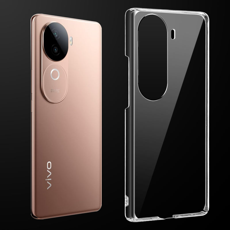 Transparent anti-yellow hard back case fitted on Vivo V40E 5G showing full back coverage and camera protection