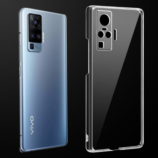 Transparent anti-yellow hard back case fitted on Vivo X50 Pro 5G showing full back coverage and camera protection