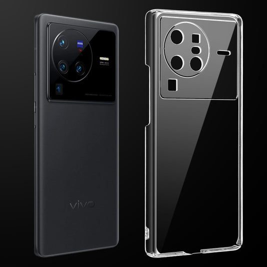 Transparent anti-yellow hard back case fitted on vivo X80 Pro showing full back coverage and camera protection
