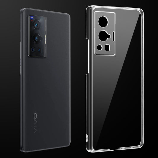 Transparent anti-yellow hard back case fitted on Vivo X70 Pro 5G showing full back coverage and camera protection