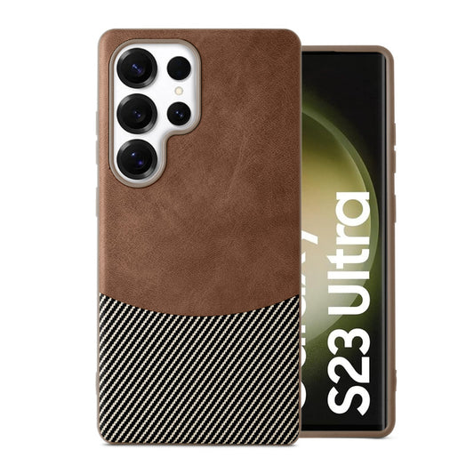 Modern Hybrid PU Leather With Checks Design Back Case For Samsung S23 Ultra 5G with Sophisticated Style