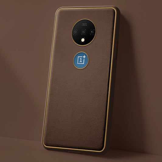 Electroplated Frame Leather Back Cover for OnePlus 7T