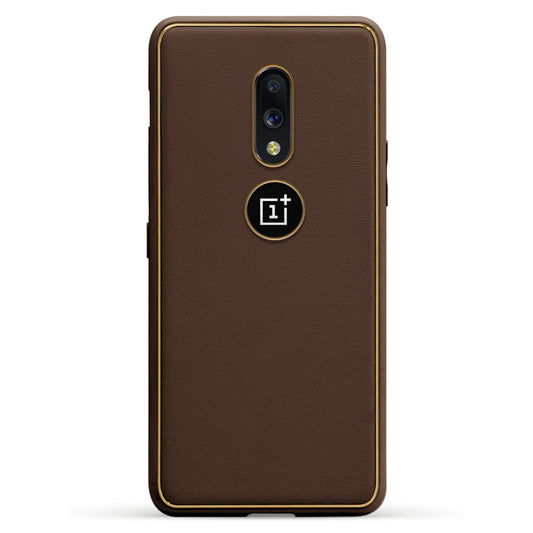 Electroplated Frame Leather Back Cover for OnePlus 7