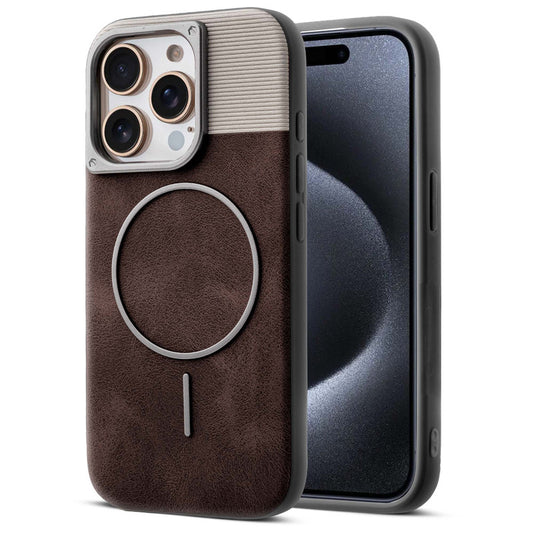 Luxury PU Leather Hard Back Case for Apple iPhone 15 Pro, With Micro-Fiber Cloth inside, MagSafe Compatible