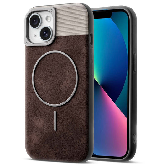 Luxury PU Leather Hard Back Case for Apple iPhone 13, With Micro-Fiber Cloth inside, MagSafe Compatible