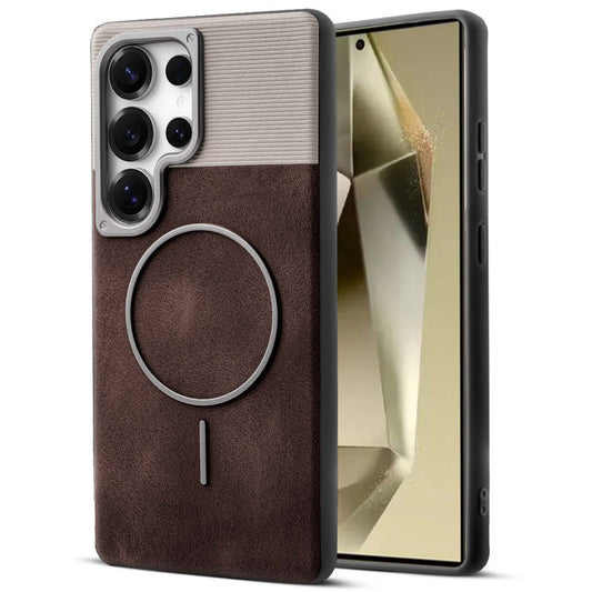Luxury PU Leather Hard Back Case for Samsung S25 Ultra 5G, With Micro-Fiber Cloth inside, MagSafe Compatible
