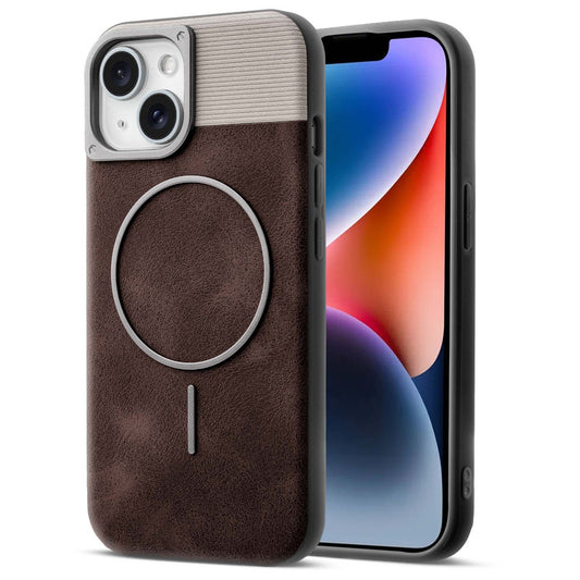 Luxury PU Leather Hard Back Case for Apple iPhone 14, With Micro-Fiber Cloth inside, MagSafe Compatible
