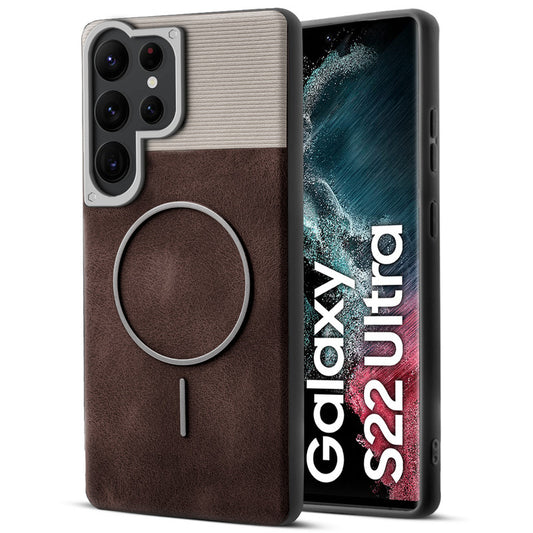 Luxury PU Leather Hard Back Case for Samsung S22 Ultra 5G, With Micro-Fiber Cloth inside, MagSafe Compatible