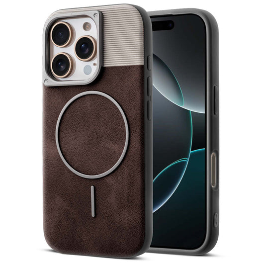 Luxury PU Leather Hard Back Case for Apple iphone 16 Pro Max, With Micro-Fiber Cloth inside, MagSafe Compatible