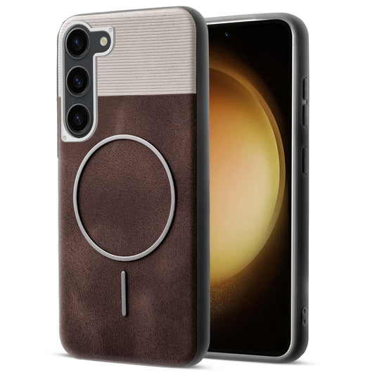 Luxury PU Leather Hard Back Case for Samsung S23 5G, With Micro-Fiber Cloth inside, MagSafe Compatible