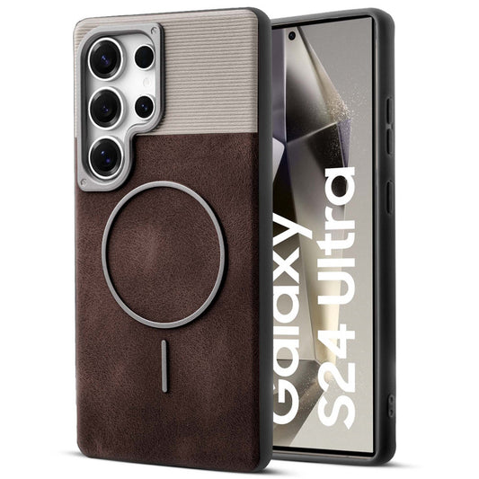 Luxury PU Leather Hard Back Case for Samsung S24 Ultra 5G, With Micro-Fiber Cloth inside, MagSafe Compatible