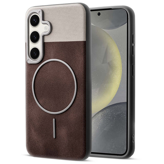 Luxury PU Leather Hard Back Case for Samsung S24 5G, With Micro-Fiber Cloth inside, MagSafe Compatible