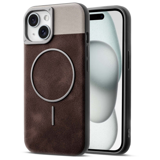 Luxury PU Leather Hard Back Case for Apple iPhone 15, With Micro-Fiber Cloth inside, MagSafe Compatible