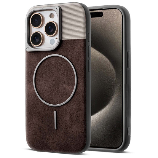 Luxury PU Leather Hard Back Case for Apple iPhone 15 Pro Max, With Micro-Fiber Cloth inside, MagSafe Compatible