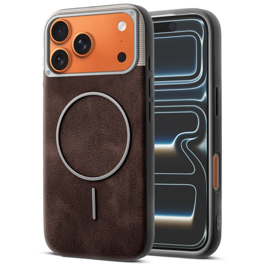 Luxury PU Leather Hard Back Case for Apple iphone 17 Pro Max, With Micro-Fiber Cloth inside, MagSafe Compatible