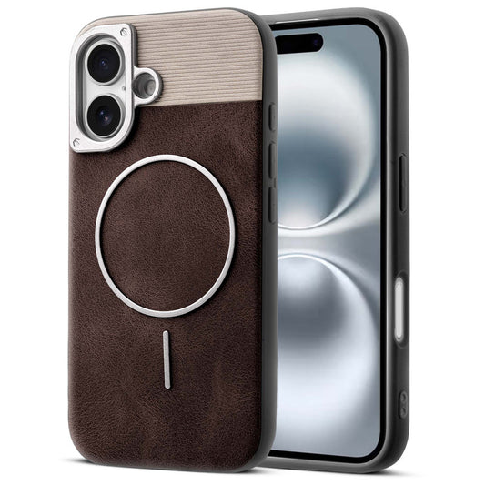 Luxury PU Leather Hard Back Case for Apple iPhone 16, With Micro-Fiber Cloth inside, MagSafe Compatible