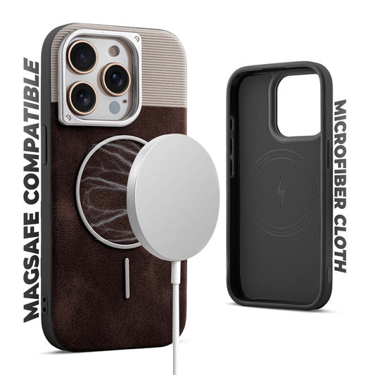 Luxury PU Leather Hard Back Case for Apple iPhone 15 Pro, With Micro-Fiber Cloth inside, MagSafe Compatible