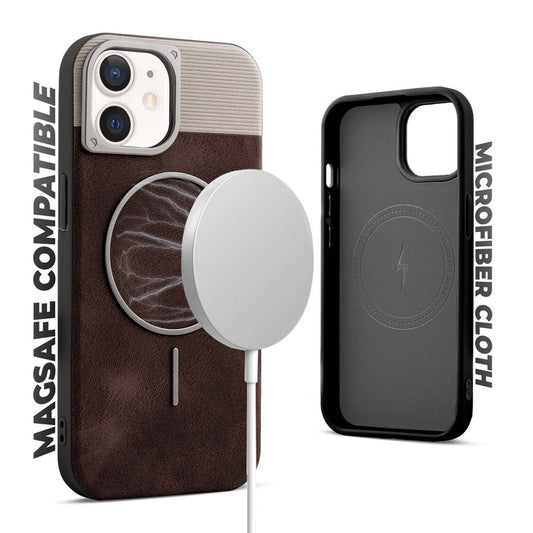 Luxury PU Leather Hard Back Case for Apple iPhone 12, With Micro-Fiber Cloth inside, MagSafe Compatible
