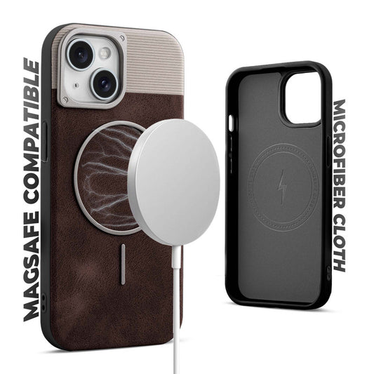 Luxury PU Leather Hard Back Case for Apple iPhone 13, With Micro-Fiber Cloth inside, MagSafe Compatible
