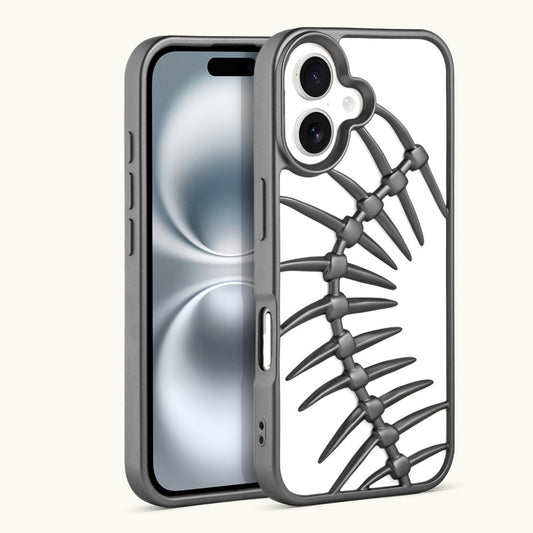 Spine Guard theme Fish Bone Textured Silicone Back Cover for Apple iPhone 16