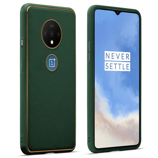 Premium Leather Texture Case with Gold Electroplated Border for OnePlus 7T